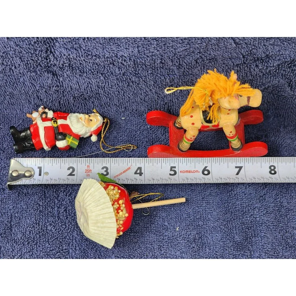 Rocking Horse Santa Caramel Apple Christmas Classic Ornaments Lot Of‎ 3